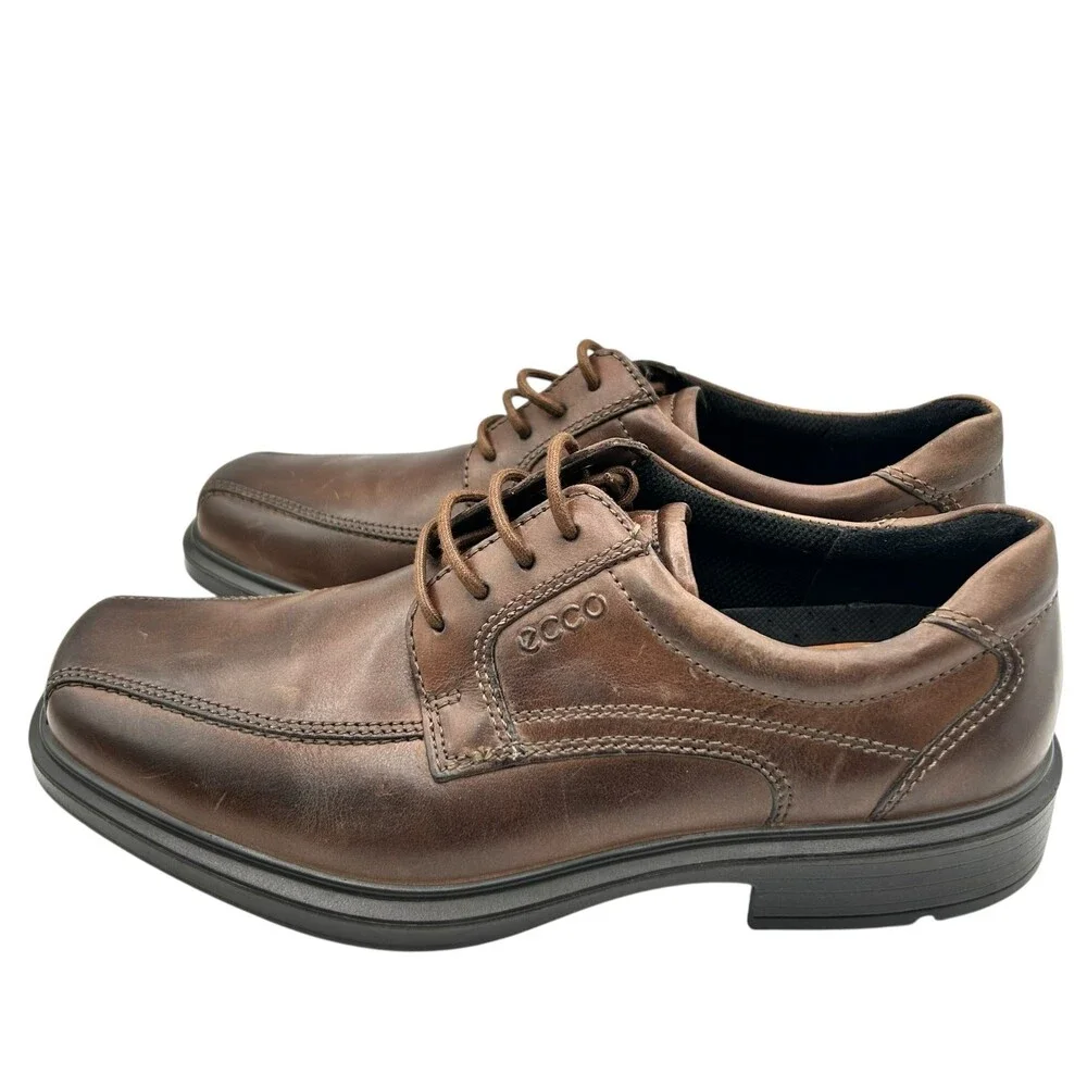 ECCO Men Brown Leather Derby Square Toe Lace Up Dress Shoes Comfort Size 40 US 6